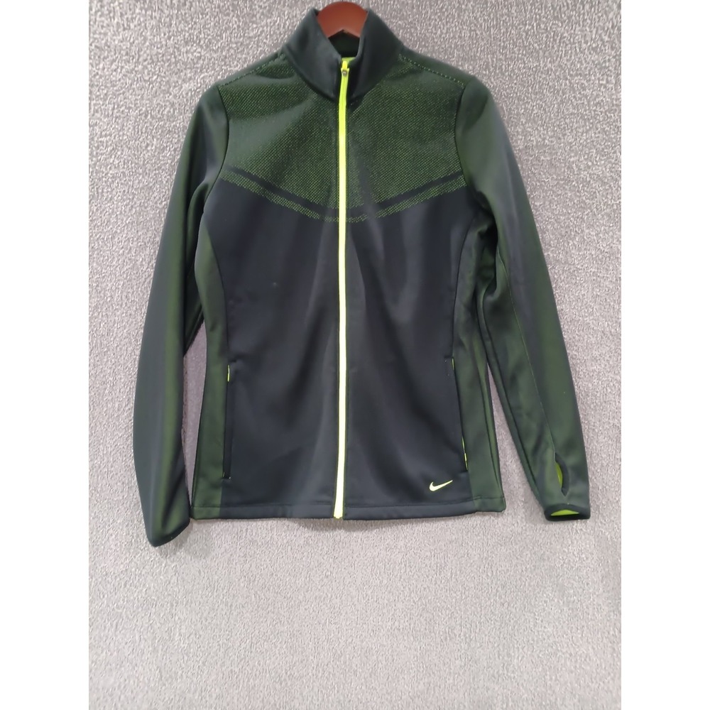 Nike Golf Dri-FIT Full-Zip Jacket‎ Men's L Black/Volt Fleece Lined Thumbholes